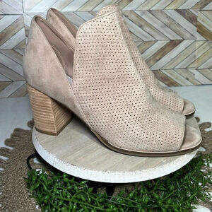 Cole Haan Peep Toe Perforated Suede Booties Womens 7.5 Tan Grand.OS Block Heel‎